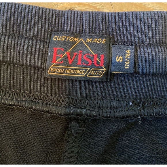 Evisu Graphic Sweat Shorts Size Small Men’s Black - Picture 3 of 12